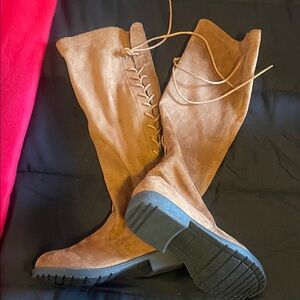 Brown Knee-High Lace-Up Boots